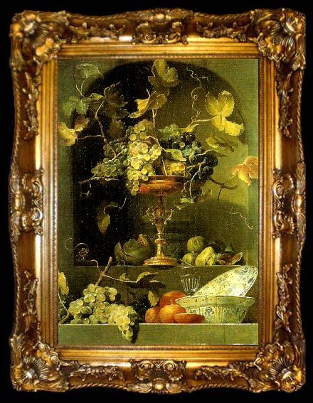 framed  Frans Snyders stilleben med fruktskal i en nisch, ta009-2
